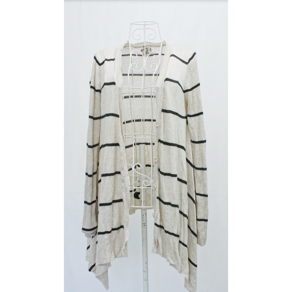 Dark Grey and Cream Striped Long Sweater